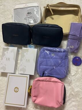 GRAFF Navy Cosmetic Pouches + Assorted Purple & Pink Travel Bags